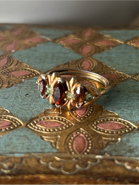 Avon Jewelry - Vintage 1970s Avon Royal Occasion Topaz Gold Tone Adjustable Ring / Size 8 - 9